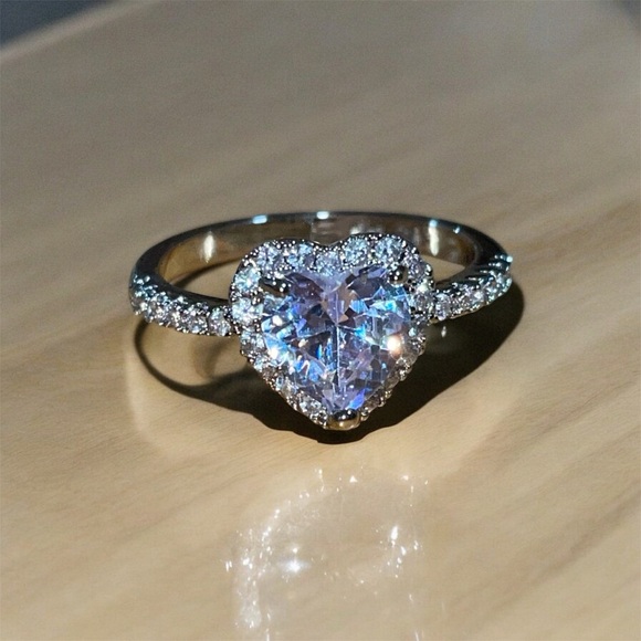 Cubic Zirconia Engagement Ring Heart Shape - Picture 4 of 13
